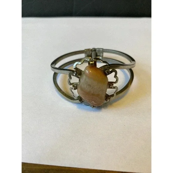 Rare Vintage Native American Sterling Silver Pink Gemstone Women Bracelet - Picture 9 of 10